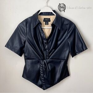 House of Harlow 1960 Vegan Leather Polo Collar Top